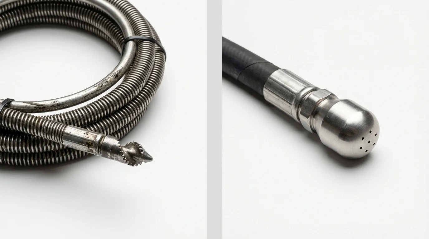 Drain snake cable and hydro jetting nozzle used for drain cleaning in Brighton, TN