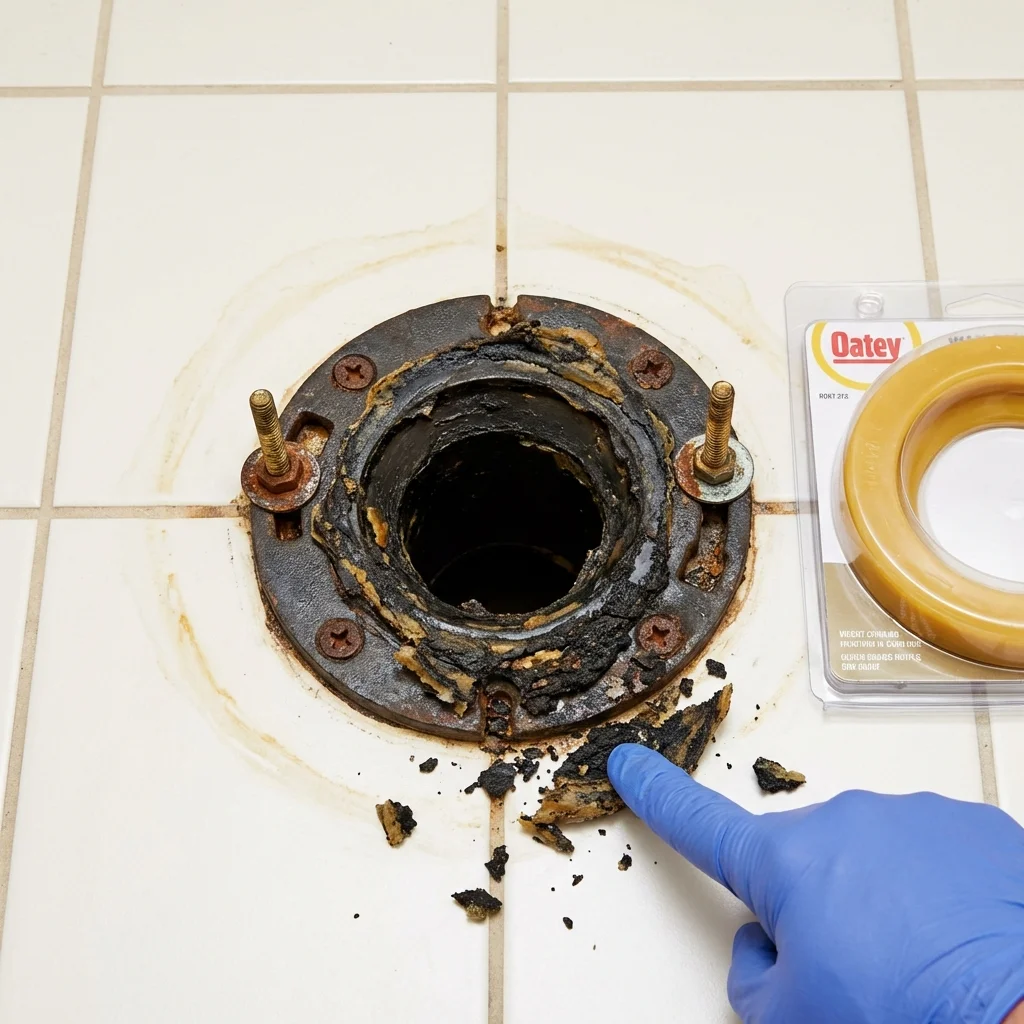 Failed wax ring showing water seepage at the base of a toilet in a Brighton, TN home